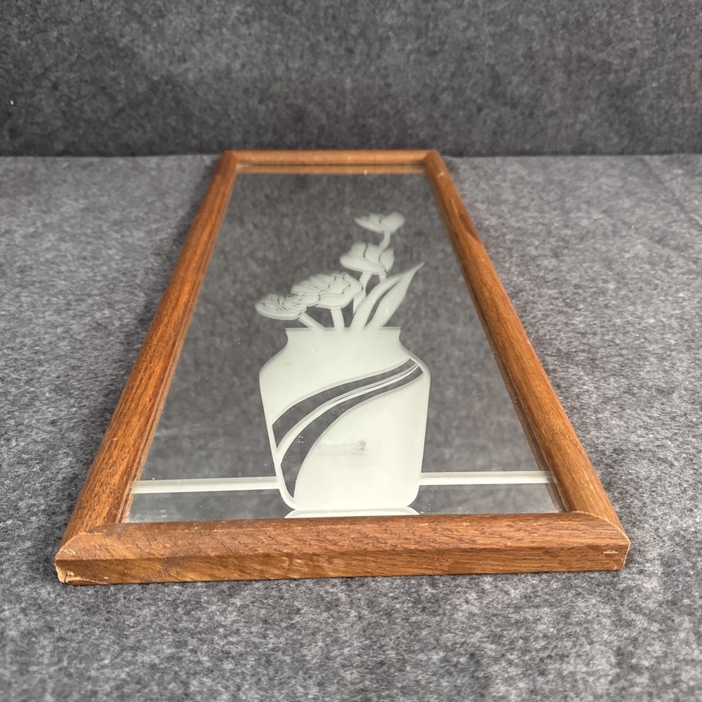 Frosted Mirror Wooden Frame Flowers Vase Art Deco Revival Rectangle